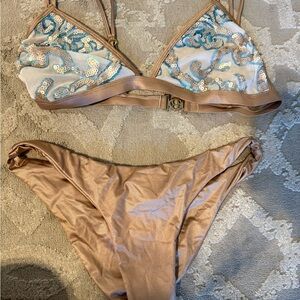 Beach bunny Mesh Sequin Bikini Top & Metallic Bronze Bottom